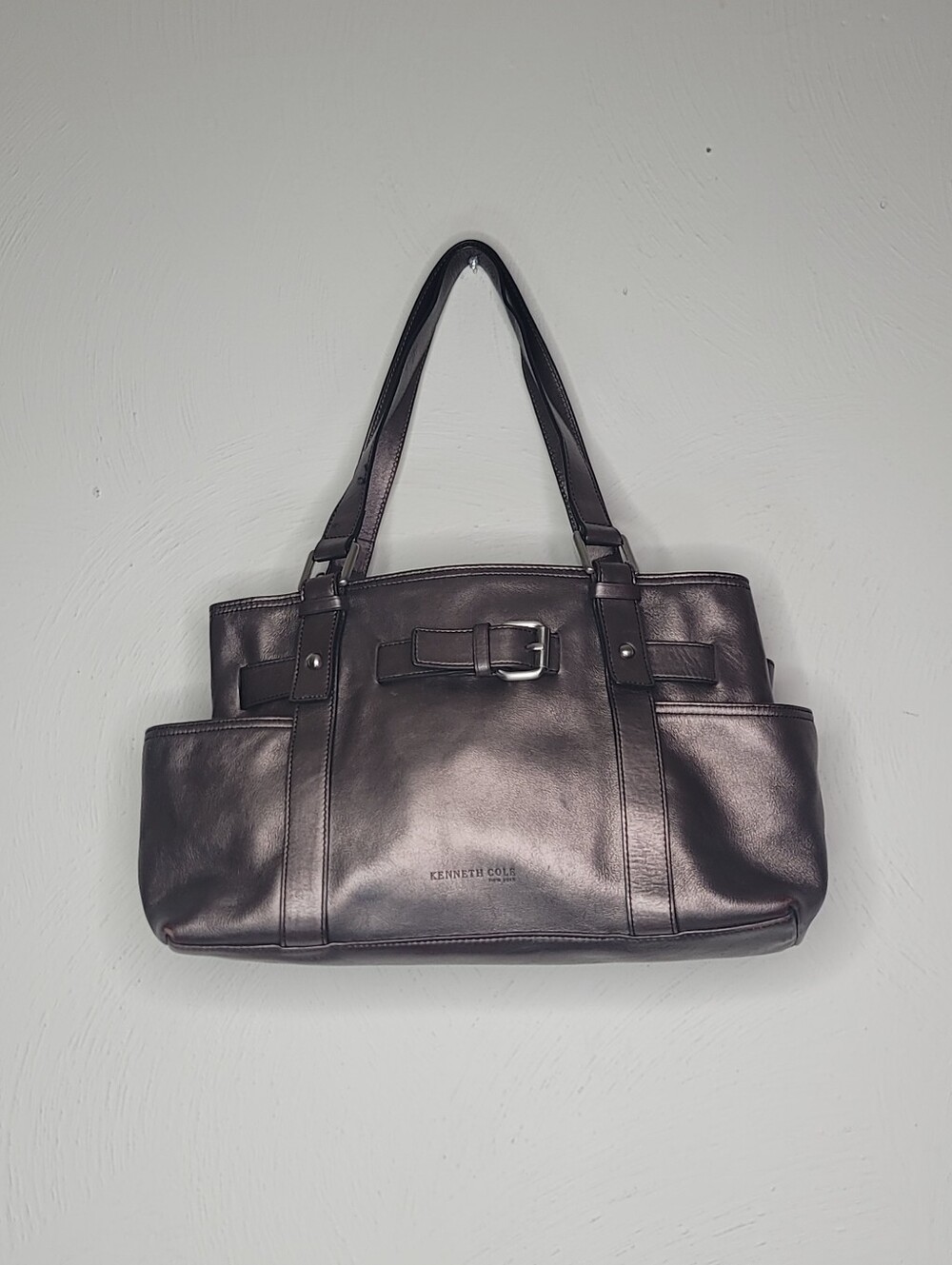 Vintage Kenneth Cole Black Leather Y2K Shoulder Bag Buckle
